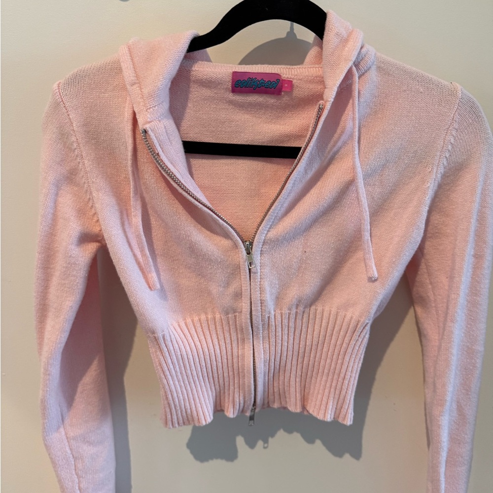 Edikted Pink Cropped Hoodie